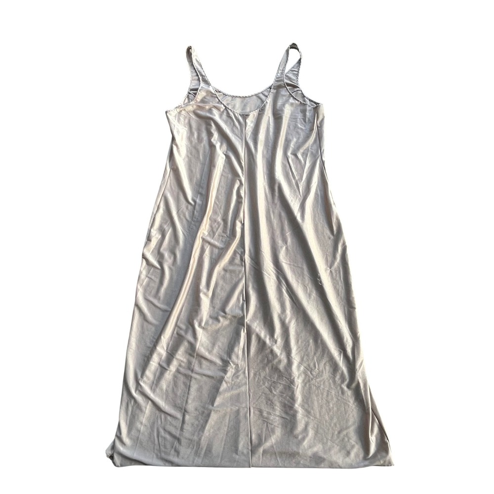 Vintage Champagne Beige Full Length Slip Dress Scalloped Trim Shimmer‎ Lingerie